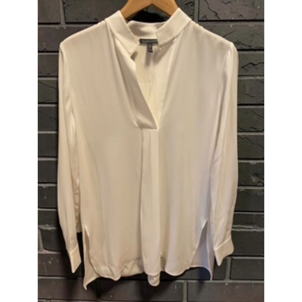 Eileen Fisher 100% Silk Split V-Neck Tunic Blouse Bone White Womens XS Oversized
